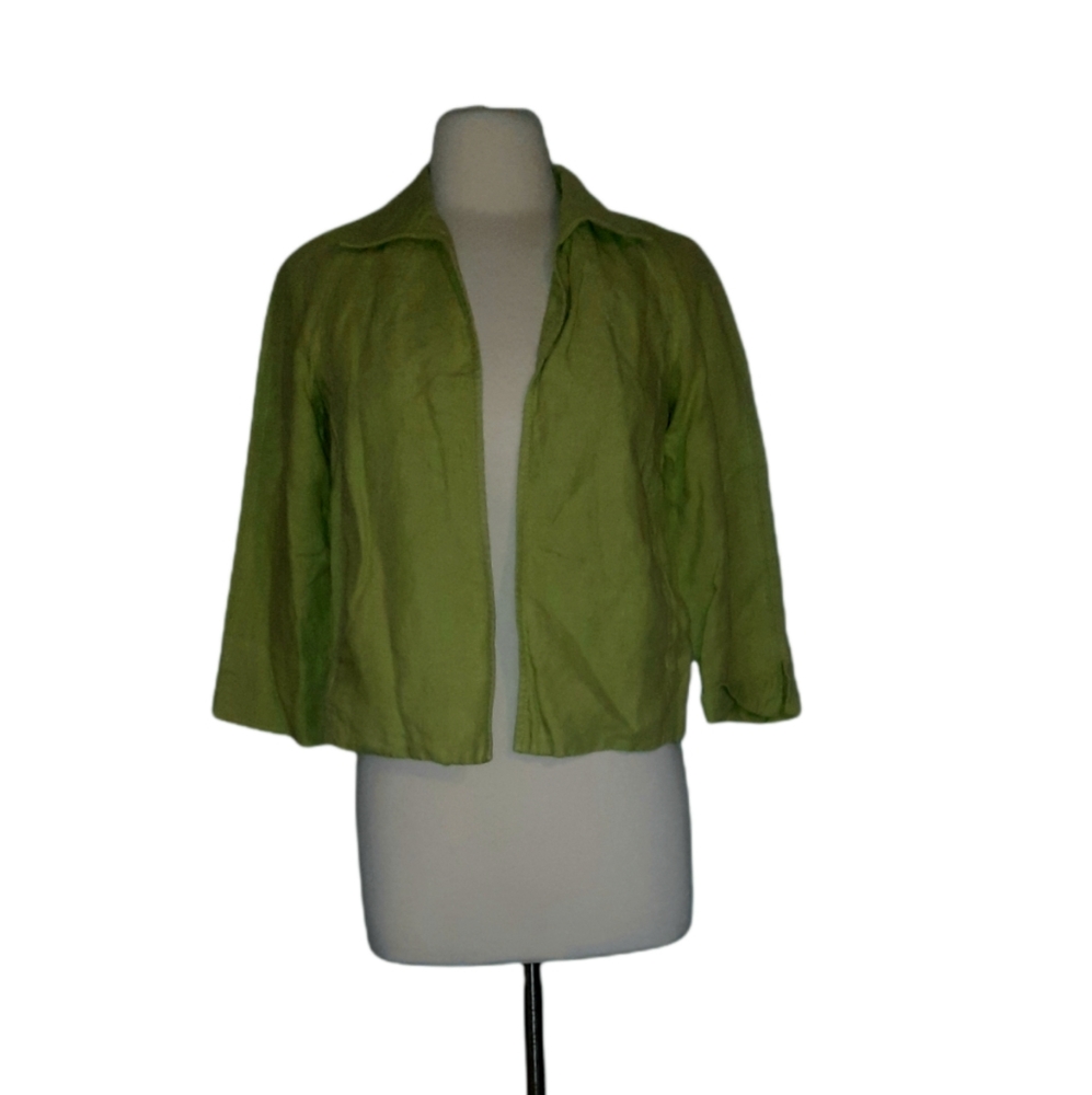 Talbots Pure Irish Linen Jacket Lime Green Open Front Coat Outerwear Blazer